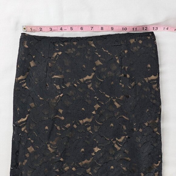 Y2k New York & Company Black Floral Lace Layered Tan Satin Lined Back Slit Skirt - Picture 5 of 10